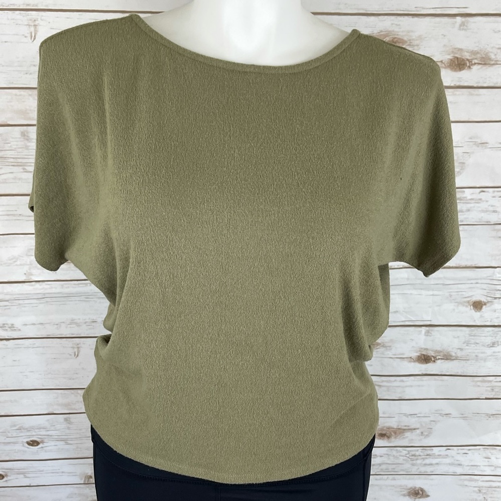 Olive Green Open Back Short Sleeve Terry Top - Picture 2 of 7